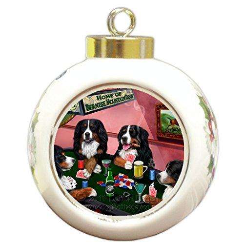 Bernese Mountain Dog Christmas Holiday Ornament 4 Dogs Playing Poker