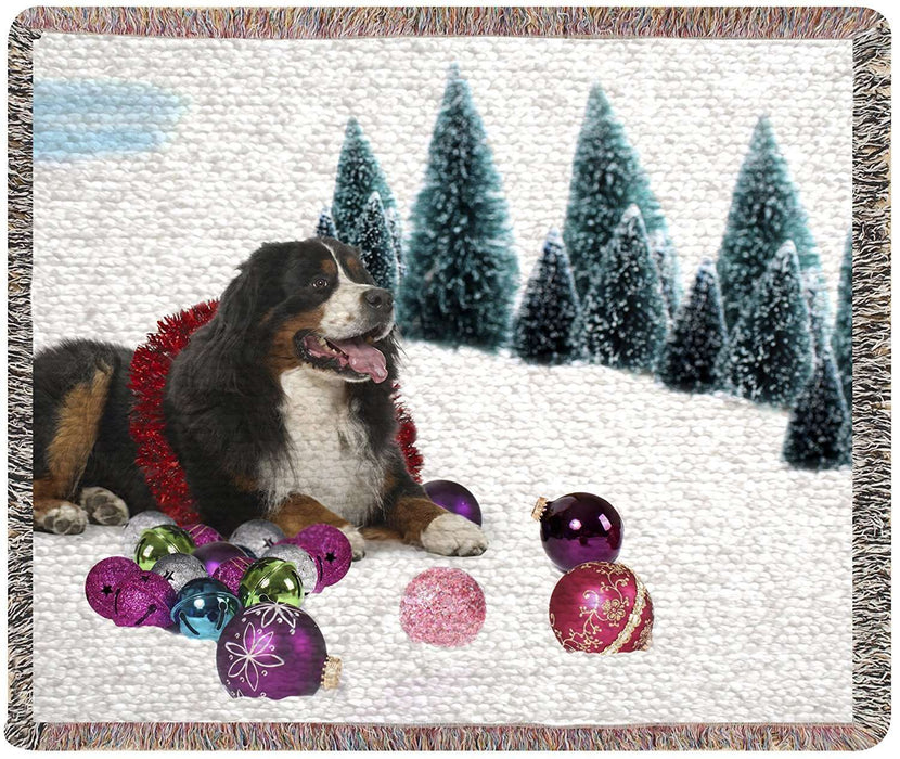 Bernese Mountain Dog Christmas Woven Throw Blanket 54 x 38