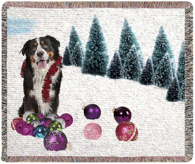 Bernese Mountain Dog Christmas Woven Throw Blanket 54 x 38