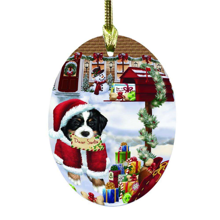 Bernese Mountain Dog Dear Santa Letter Christmas Holiday Mailbox Oval Glass Christmas Ornament OGOR49012