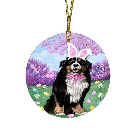 Bernese Mountain Dog Easter Holiday Round Flat Christmas Ornament RFPOR49041