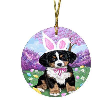 Bernese Mountain Dog Easter Holiday Round Flat Christmas Ornament RFPOR49042