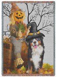 Bernese Mountain Dog Halloween Woven Throw Blanket 54 x 38