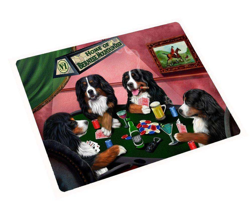Bernese Mountain Dog Large Tempered Cutting Board 4 Dogs Playing Poker