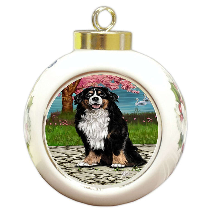 Bernese Mountain Dog Round Ball Christmas Ornament