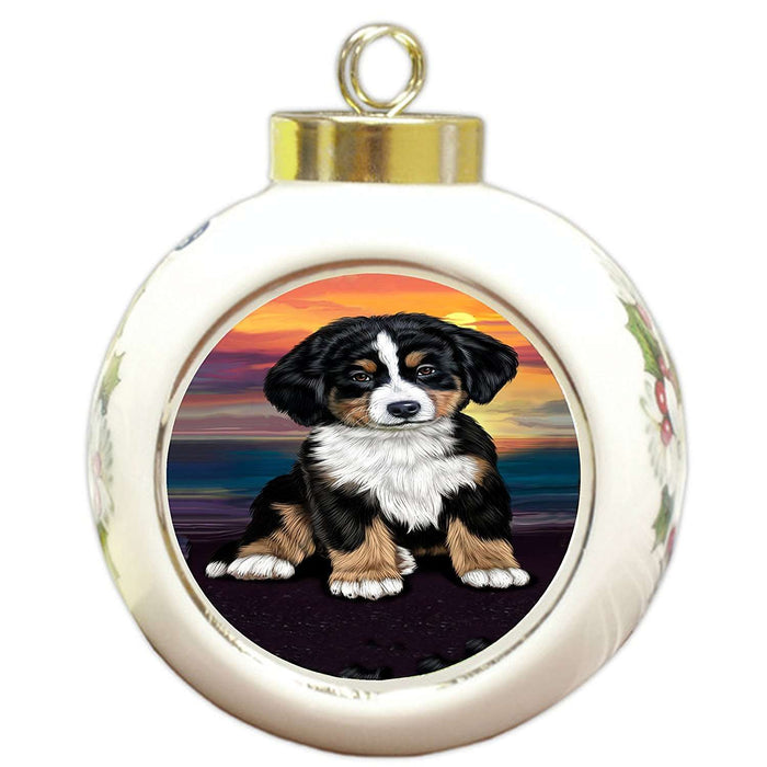 Bernese Mountain Dog Round Ball Christmas Ornament