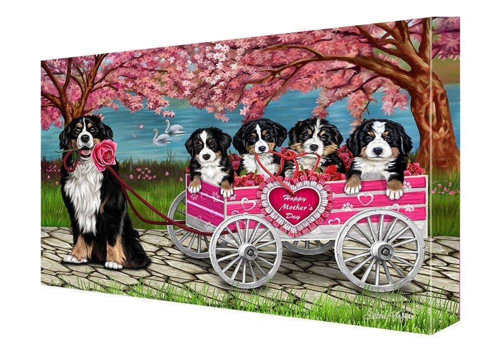 Bernese Mountain Dog w/ Puppies Mother's Day Painting Printed on Canvas Wall Art Signed