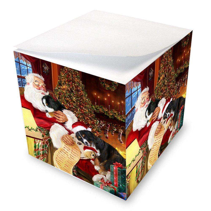 Bernese Mountain Dog with Puppies Sleeping with Santa Note Cube
