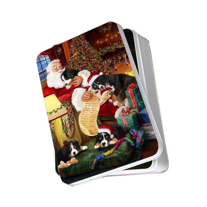 Bernese Mountain Dog with Puppies Sleeping with Santa Photo Tin