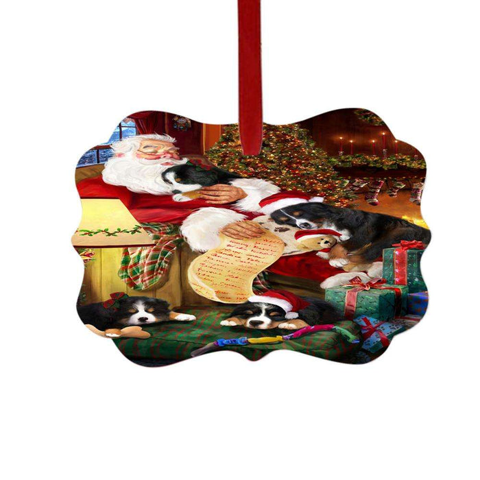 Bernese Mountain Dogs and Puppies Sleeping with Santa Double-Sided Photo Benelux Christmas Ornament LOR49248