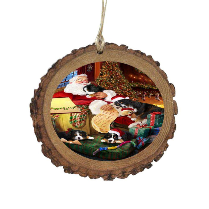 Bernese Mountain Dogs and Puppies Sleeping with Santa Wooden Christmas Ornament WOR49248