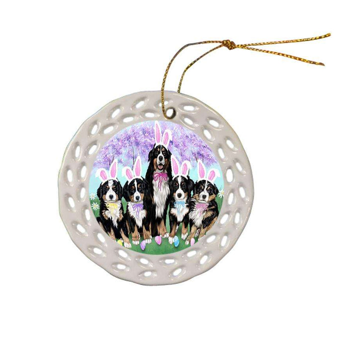 Bernese Mountain Dogs Easter Holiday Ceramic Doily Ornament DPOR49133