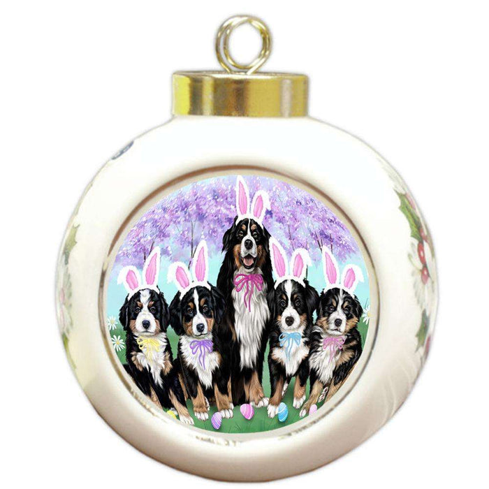 Bernese Mountain Dogs Easter Holiday Round Ball Christmas Ornament RBPOR49133