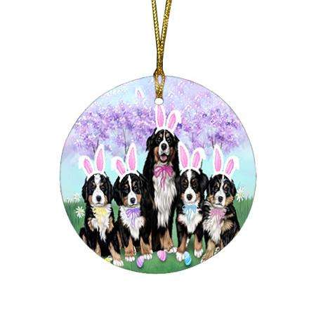 Bernese Mountain Dogs Easter Holiday Round Flat Christmas Ornament RFPOR49124