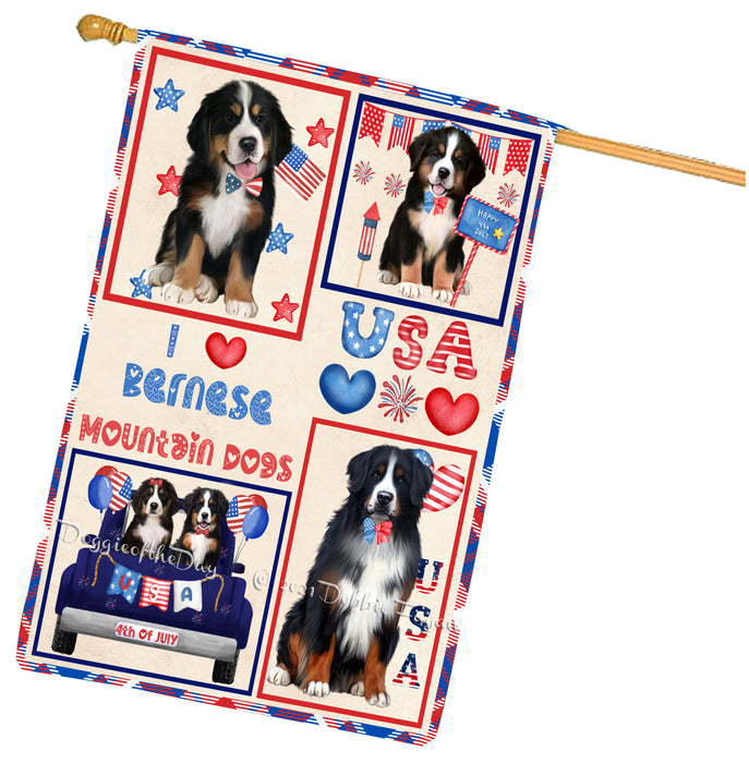 4th of July Independence Day I Love USA Bernese Mountain Dogs House flag FLG66929