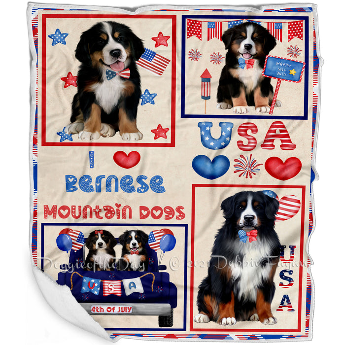 4th of July Independence Day I Love USA Bernese Mountain Dogs Blanket BLNKT143476