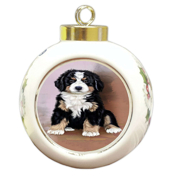 Bernese Mountain Puppy Dog Round Ball Christmas Ornament