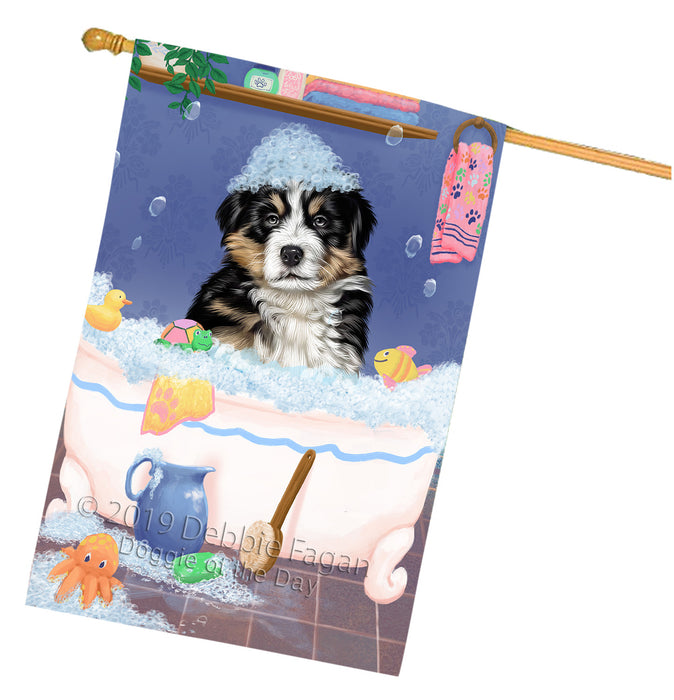 Rub A Dub Dog In A Tub Bernese Dog House Flag FLG66220