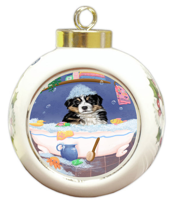 Rub A Dub Dog In A Tub Bernese Dog Round Ball Christmas Ornament RBPOR58532