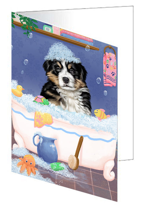 Rub A Dub Dog In A Tub Bernese Dog Handmade Artwork Assorted Pets Greeting Cards and Note Cards with Envelopes for All Occasions and Holiday Seasons GCD79238