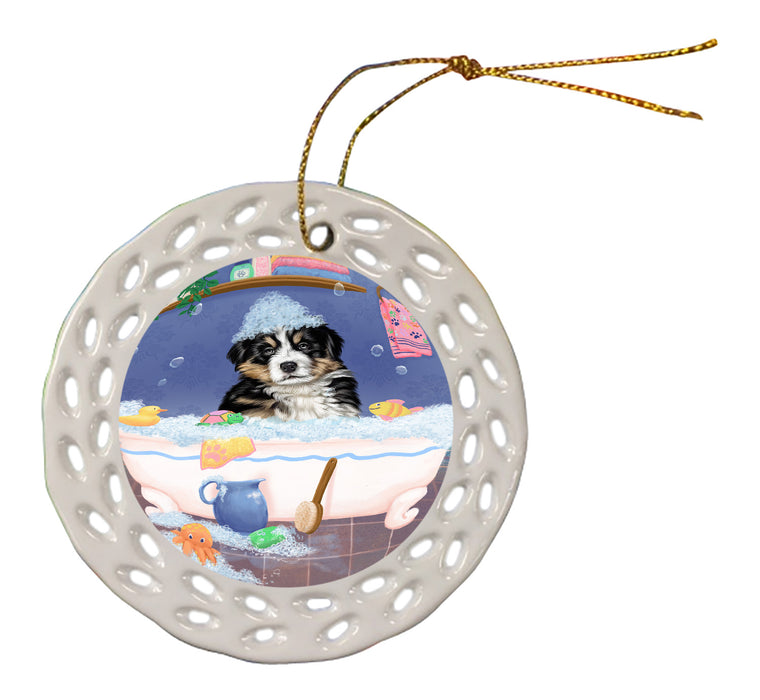 Rub A Dub Dog In A Tub Bernese Dog Doily Ornament DPOR58199