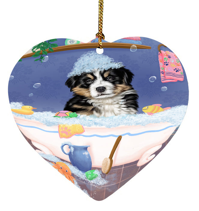 Rub A Dub Dog In A Tub Bernese Dog Heart Christmas Ornament HPORA58548