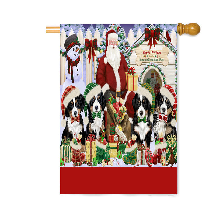 Personalized Happy Holidays Christmas Bernese Dogs House Gathering Custom House Flag FLG-DOTD-A58556