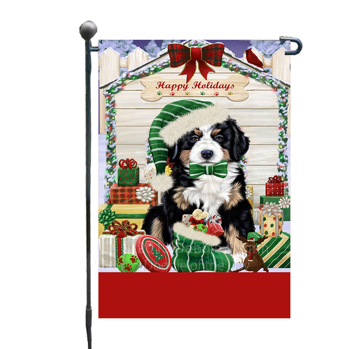 Personalized Happy Holidays Christmas Bernese Mountain Dog House with Presents Custom Garden Flags GFLG-DOTD-A59277