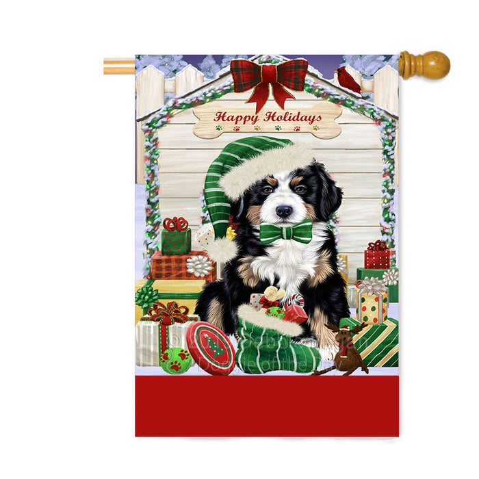 Personalized Happy Holidays Christmas Bernese Mountain Dog House with Presents Custom House Flag FLG-DOTD-A59333