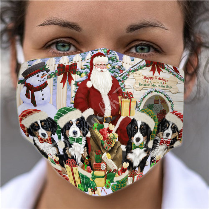 Happy Holidays Christmas Bernese Mountain Dogs House Gathering Face Mask FM48221