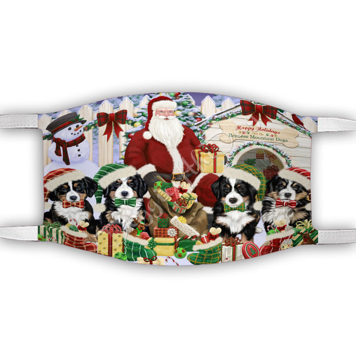 Happy Holidays Christmas Bernese Mountain Dogs House Gathering Face Mask FM48221