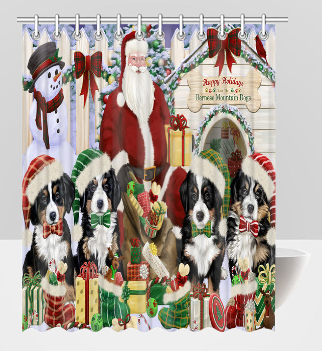 Happy Holidays Christmas Bernese Mountain Dogs House Gathering Shower Curtain