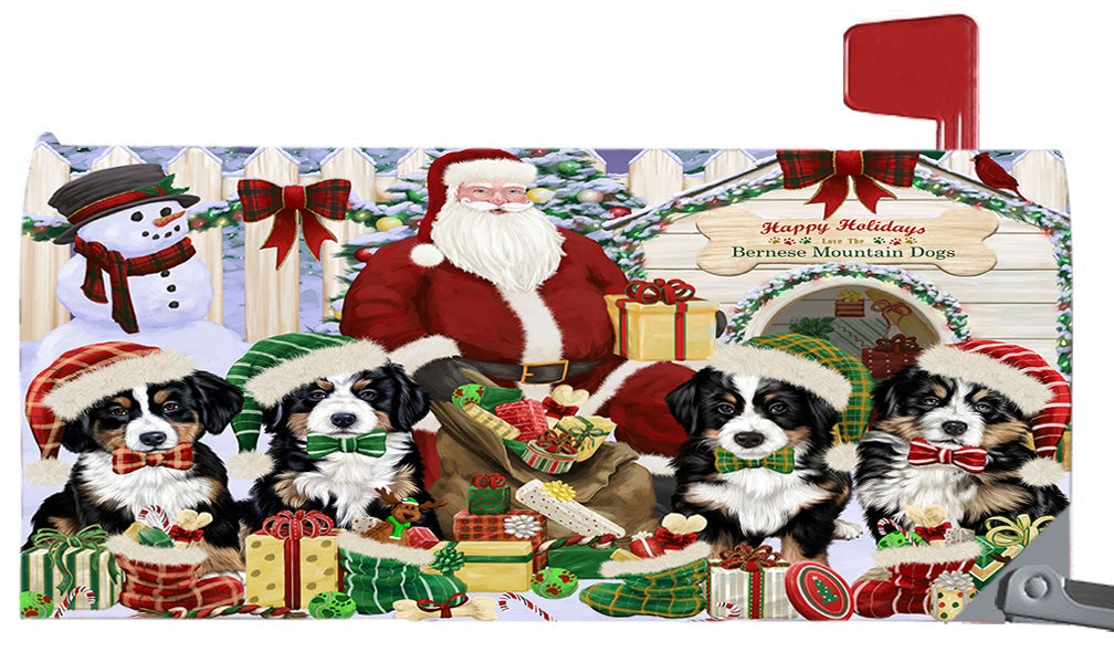 Happy Holidays Christmas Bernese Mountain Dogs House Gathering 6.5 x 19 Inches Magnetic Mailbox Cover Post Box Cover Wraps Garden Yard Décor MBC48789