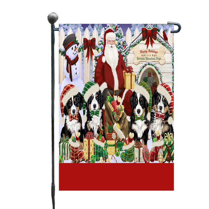 Personalized Happy Holidays Christmas Bernese Dogs House Gathering Custom Garden Flags GFLG-DOTD-A58500