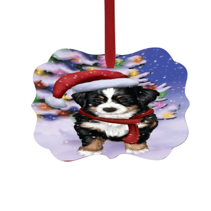 Winterland Wonderland Bernese Mountain Dog In Christmas Holiday Scenic Background Double-Sided Photo Benelux Christmas Ornament LOR49518