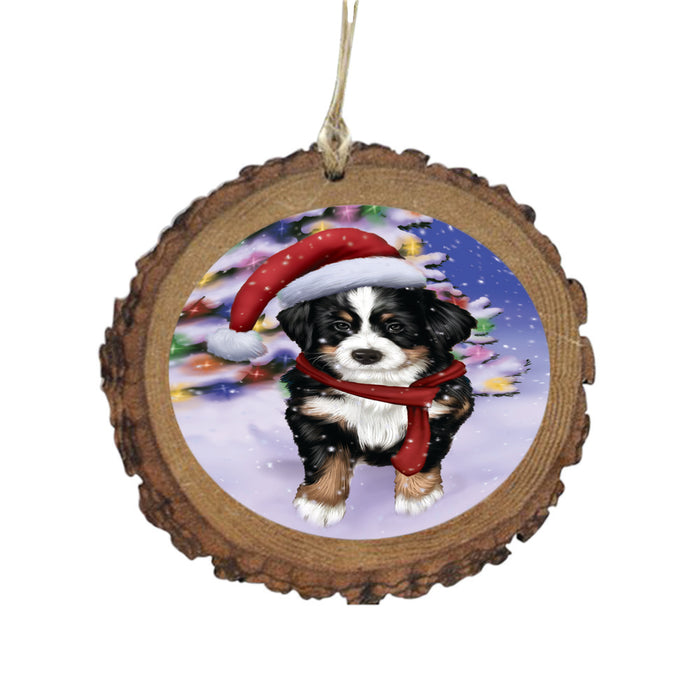 Winterland Wonderland Bernese Mountain Dog In Christmas Holiday Scenic Background Wooden Christmas Ornament WOR49518