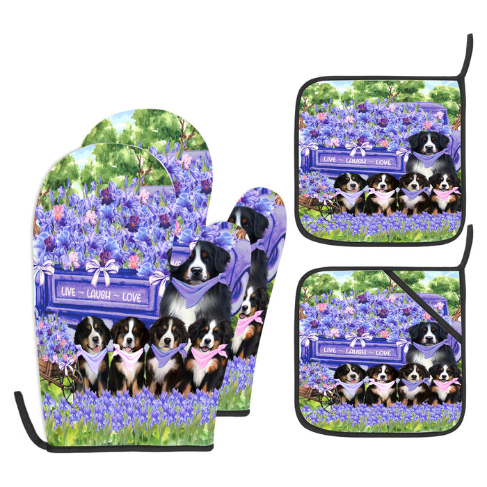 Bernese Mountain Oven Mitts and Pot Holder Set: Explore a Variety of Designs, Custom, Personalized, Kitchen Gloves for Cooking with Potholders, Gift for Dog Lovers