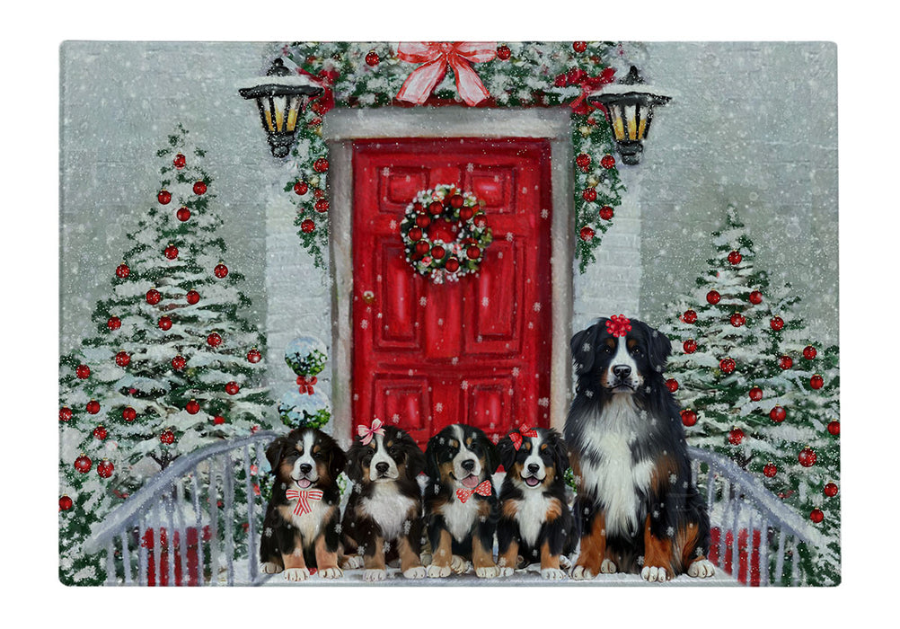Christmas Holiday Welcome Bernese Mountain Dogs Cutting Board - For Kitchen - Scratch & Stain Resistant - Designed To Stay In Place - Easy To Clean By Hand - Perfect for Chopping Meats, Vegetables