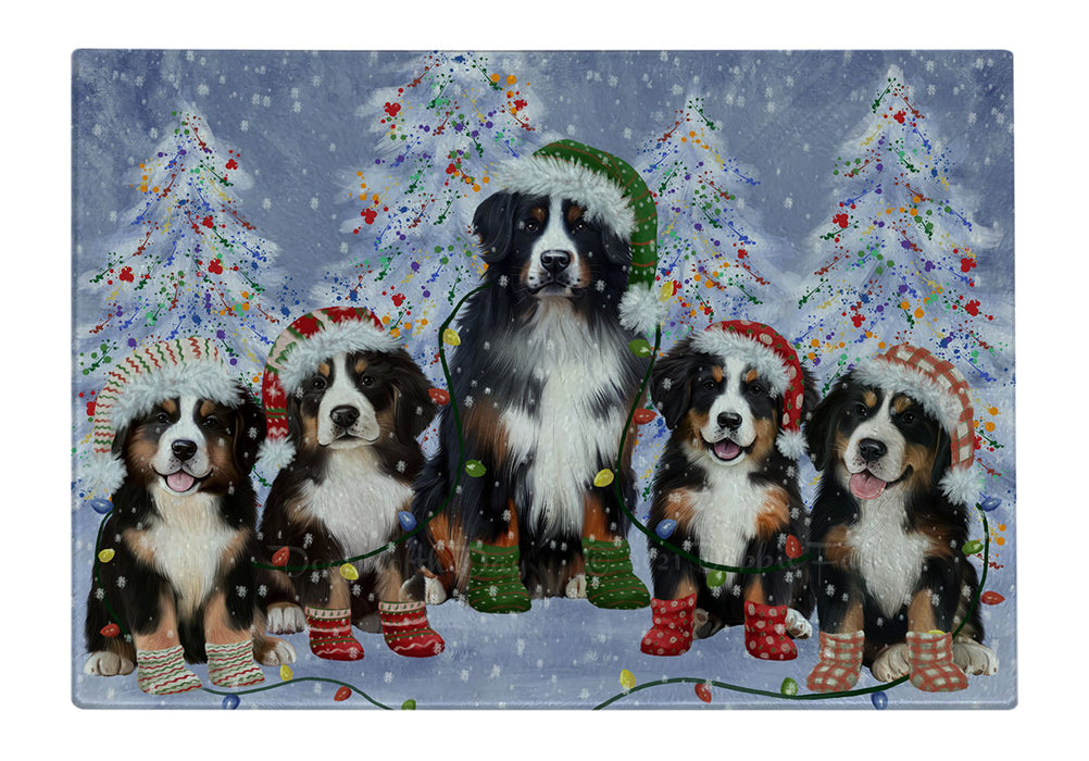 Christmas Lights and Bernese Mountain Dogs Cutting Board - For Kitchen - Scratch & Stain Resistant - Designed To Stay In Place - Easy To Clean By Hand - Perfect for Chopping Meats, Vegetables