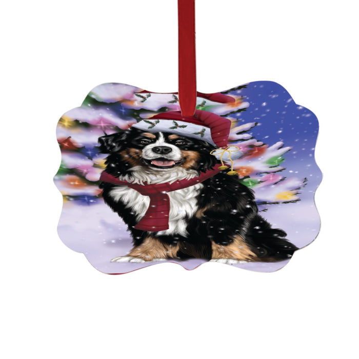 Winterland Wonderland Bernese Mountain Dog In Christmas Holiday Scenic Background Double-Sided Photo Benelux Christmas Ornament LOR49519
