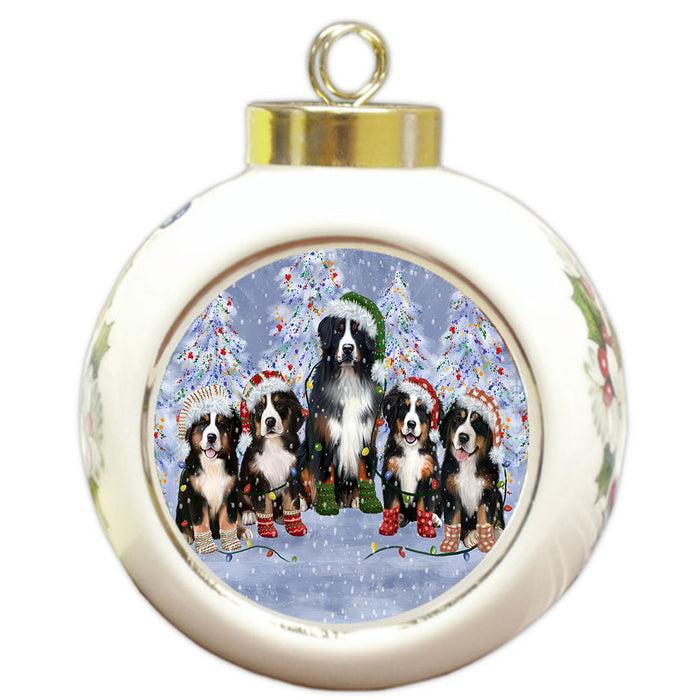 Christmas Lights and Bernese Mountain Dogs Round Ball Christmas Ornament Pet Decorative Hanging Ornaments for Christmas X-mas Tree Decorations - 3" Round Ceramic Ornament