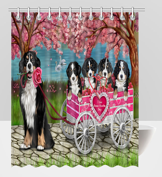I Love Bernese Mountain Dogs in a Cart Shower Curtain