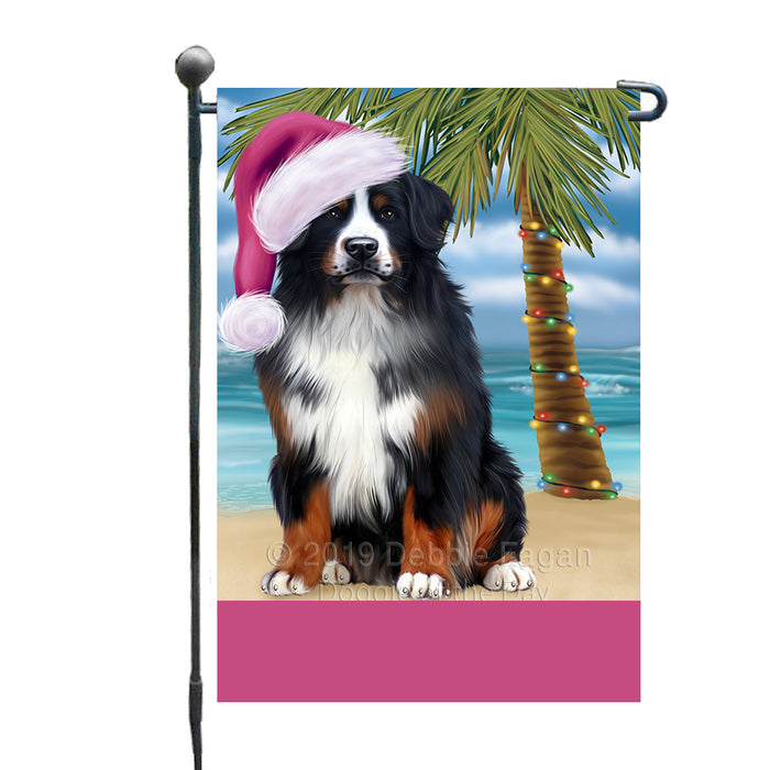 Personalized Summertime Happy Holidays Christmas Bernese Mountain Dog on Tropical Island Beach  Custom Garden Flags GFLG-DOTD-A60409