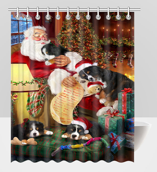 Santa Sleeping with Bernese Mountain Dogs Shower Curtain