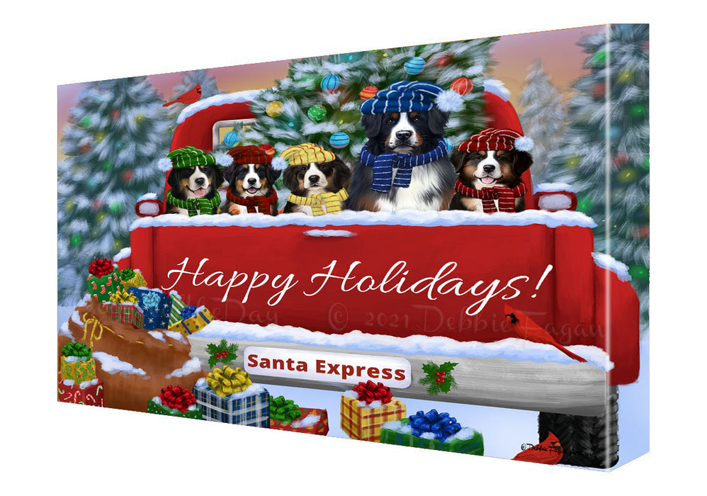Christmas Red Truck Travlin Home for the Holidays Bernese Mountain Dogs Canvas Wall Art - Premium Quality Ready to Hang Room Decor Wall Art Canvas - Unique Animal Printed Digital Painting for Decoration
