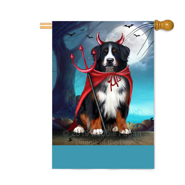 Personalized Happy Halloween Trick or Treat Bernese Mountain Dog Devil Custom House Flag FLG64144