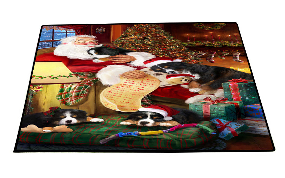Santa Sleeping with Bernese Mountain Dogs Floor Mat- Anti-Slip Pet Door Mat Indoor Outdoor Front Rug Mats for Home Outside Entrance Pets Portrait Unique Rug Washable Premium Quality Mat