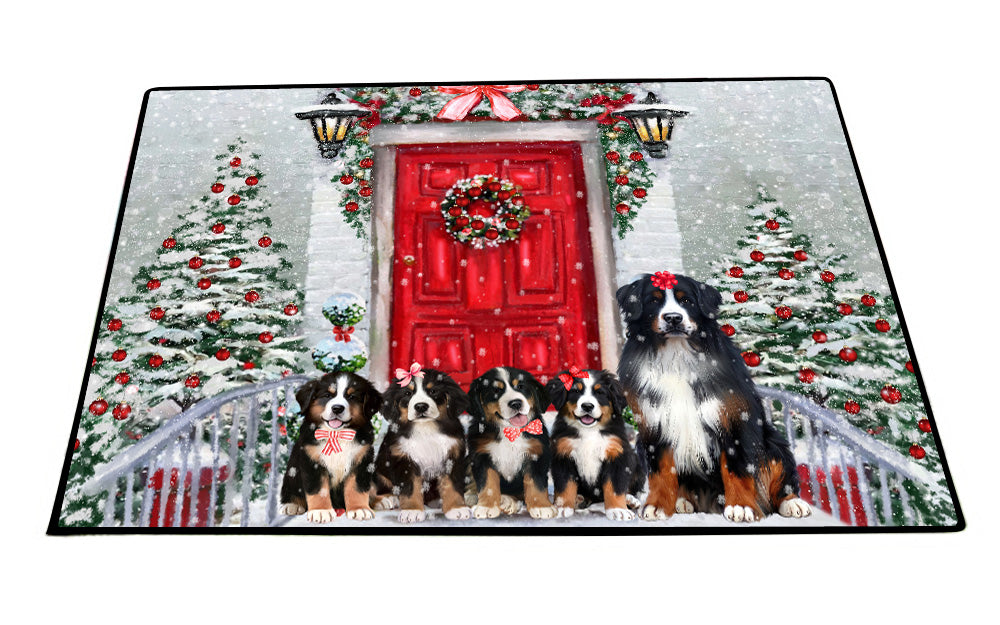 Christmas Holiday Welcome Bernese Mountain Dogs Floor Mat- Anti-Slip Pet Door Mat Indoor Outdoor Front Rug Mats for Home Outside Entrance Pets Portrait Unique Rug Washable Premium Quality Mat