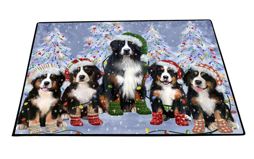 Christmas Lights and Bernese Mountain Dogs Floor Mat- Anti-Slip Pet Door Mat Indoor Outdoor Front Rug Mats for Home Outside Entrance Pets Portrait Unique Rug Washable Premium Quality Mat