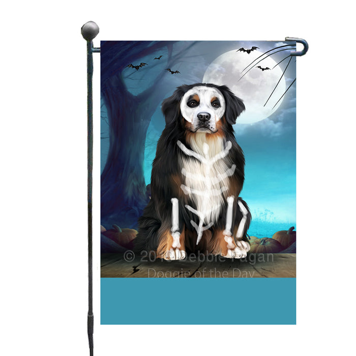 Personalized Happy Halloween Trick or Treat Bernese Mountain Dog Skeleton Custom Garden Flag GFLG64508
